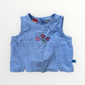 Vintage McKids Gingham Checked Floral Embroidered Baby 18M Tank Top 100% Cotton